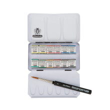 Schmincke - HORADAM AQUARELL Compact Color Box with 12 Finest Watercolor Colors 1 Davinci Brush 74 012 097 Metal Box Painting Set Finest Watercol