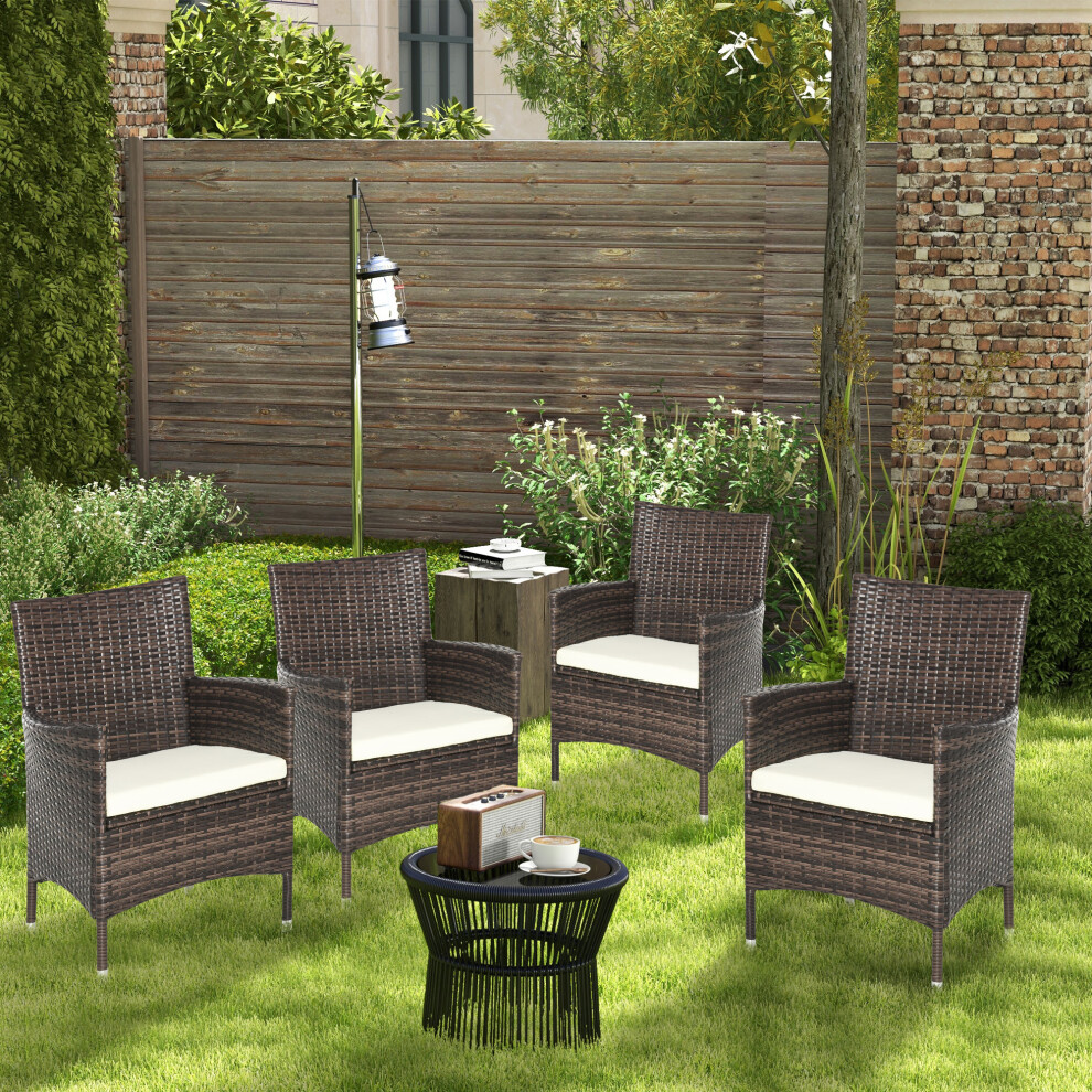 Outsunny 4 Pc Outdoor Rattan Armchair Wicker Dining Chair Set For Garden Coffee