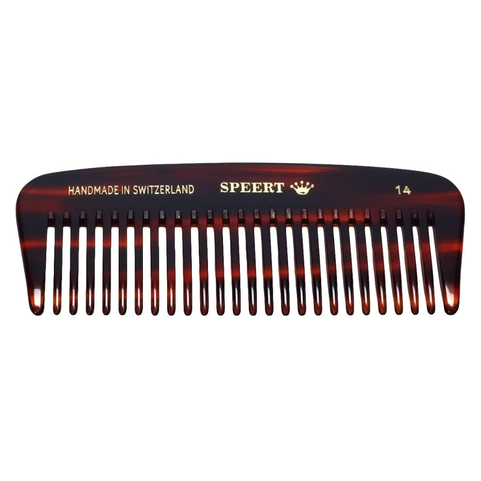Speert Unisex #14 Handmade Wide Tooth Comb Tortoise Havana Acetate Thick Coarse Curly Detangling Parting Grooming Teasing Hair Styling Hairdresser