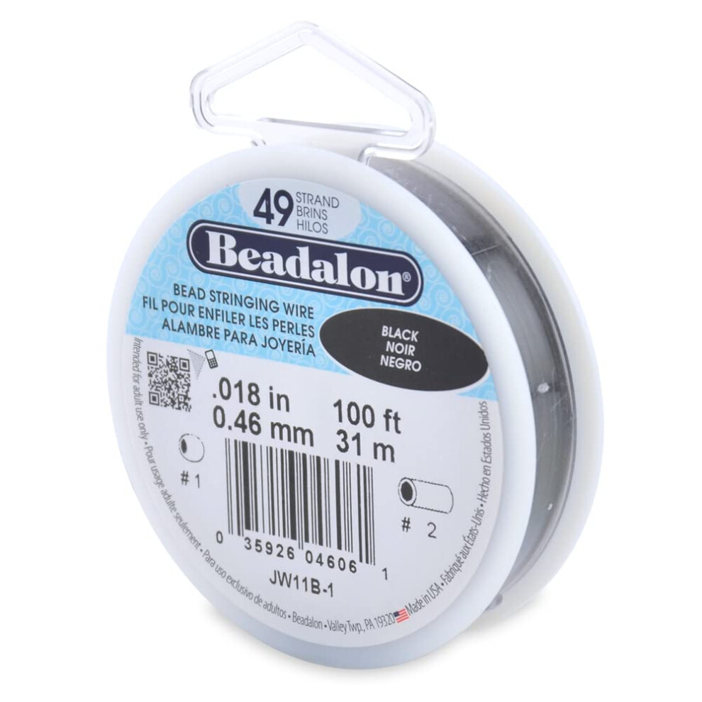 Beadalon Black 49 Strand Stainless Steel Bead Stringing Wire 018 In / 0.46 Mm 100 Ft / 31 M