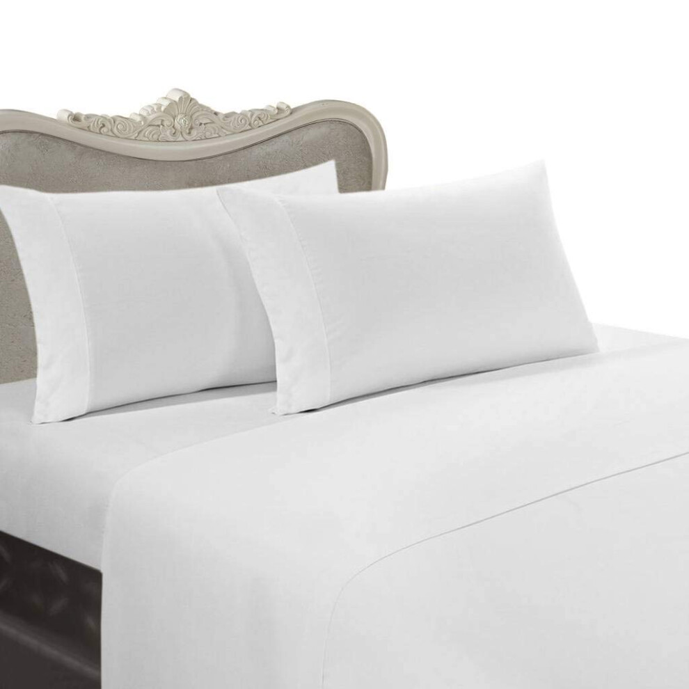 Parure de draps luxueuse en percale de coton    gyptien 300 fils, Queen size, blanc uni
