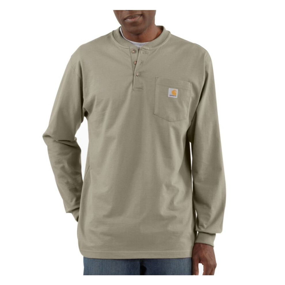 Carhartt Men's Loose Fit Heavyweight Long-Sleeve Pocket Henley T-Shirt  Desert  Small