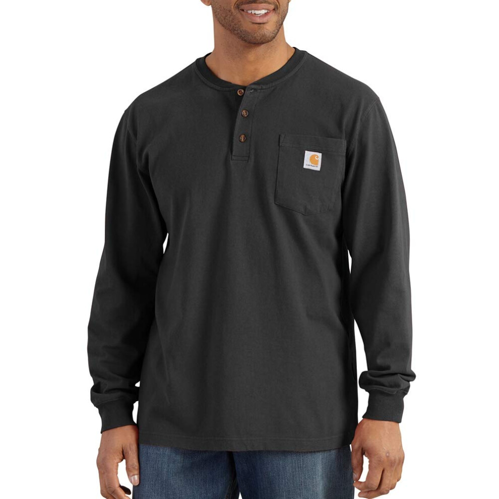 Carhartt Men's Big Loose Fit Heavyweight Long-Sleeve Pocket Henley T-Shirt  Black  Large Tall