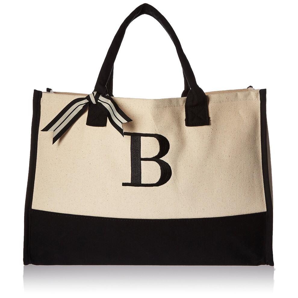 Sac fourre-tout classique en toile Mud Pie noir et blanc avec initiales (B) 100 % coton 43 x 48 x 5 cm