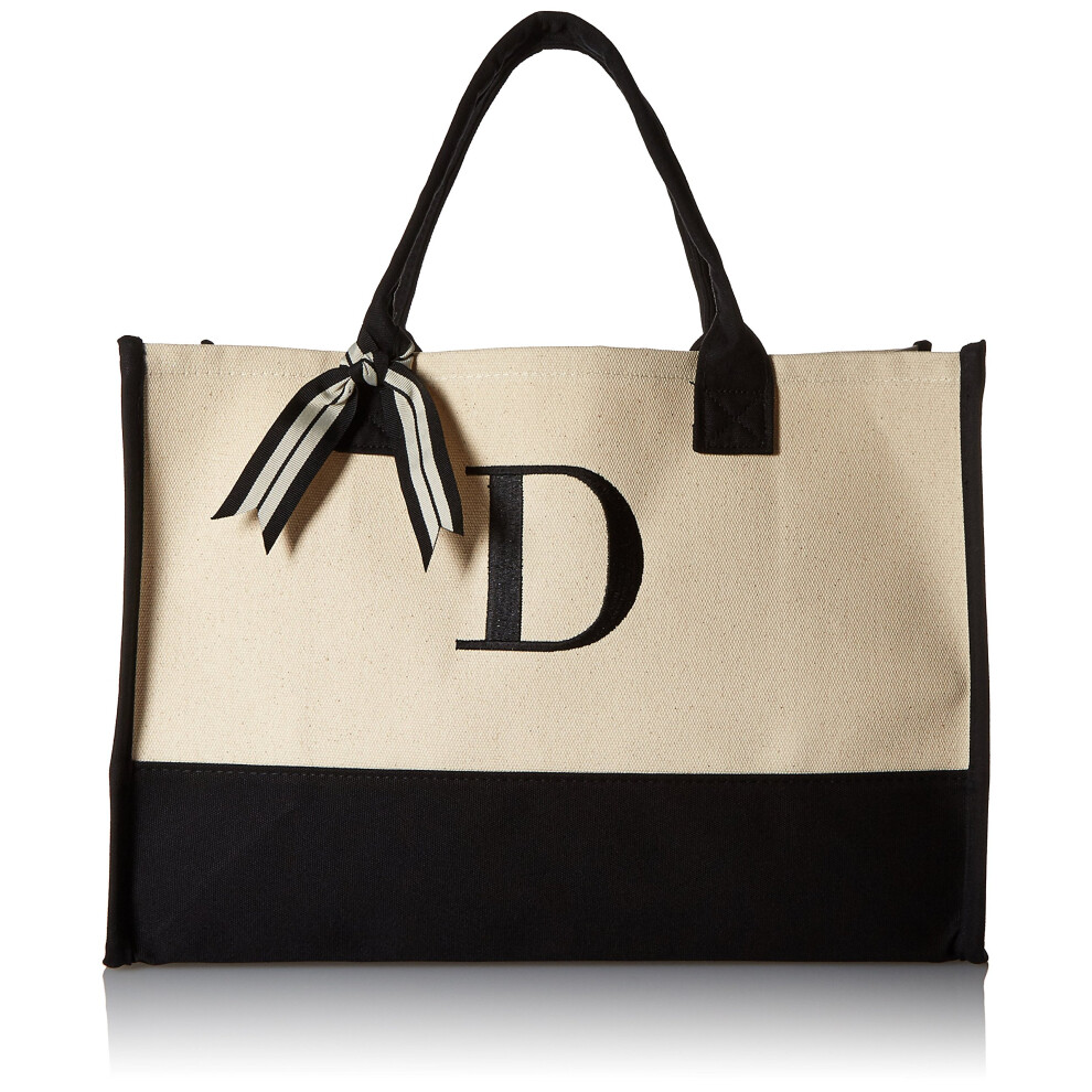 Sac fourre-tout classique en toile Mud Pie noir et blanc avec initiales (D) 100 % coton 43 x 48 x 5 cm