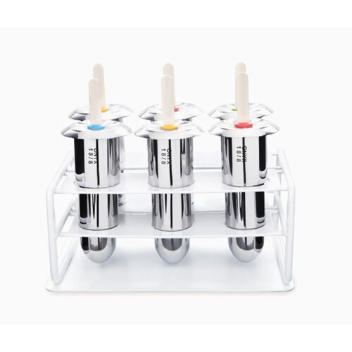 NYX Professional Makeup Onyx 18/8 Edelstahl-Popsicle-Formensatz, 6-teilig, mit Ständer, Deckeln, 12 Silikonringe & Bambus-Stäbchen – Einzeln entnehmbar