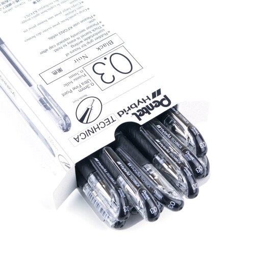 Pentel Pentel Arts Hybrid Technica 0.3 mm Στυλό, Πολύ λεπτή μύτη, Μαύρο μελάνι, Συσκευασία 12 (KN103-A) 2