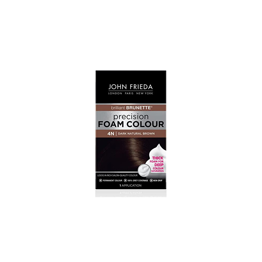 John Frieda Precision Foam Color, Dark Natural Brown 4N, Full-coverage Hair Color Kit, with Thick Foam for Deep Color Saturation, Stocking Stuffer