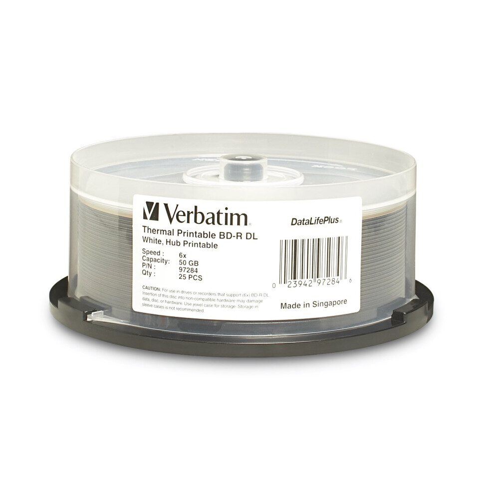 Verbatim 97284 BDR DL 50 Go 6X DataLifePlus Hub imprimable thermique blanc Broche imprimable 25pk