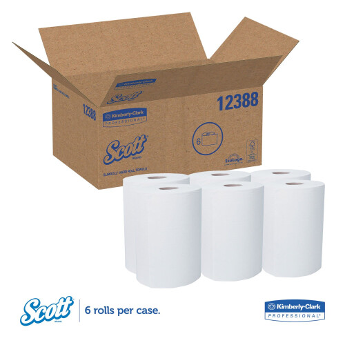 Scott 12388 Slimroll Χαρτοπετσέτες, 8" x 580ft, Λευκό (Συσκευασία 6 Ρολών) 1