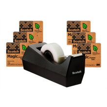 Scotch Magic Greener Tape with Dispenser 3/4 in x 900 Inches 6 Boxes of Tape and 1 C38 Desktop Tape Dispenser/Pack (812-6PC38)