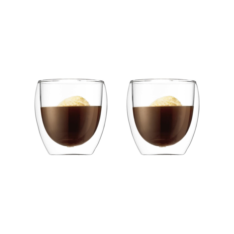 Bodum 8 Oz Pavina Double Wall Glasses High Heat Borosilicate Glass 2 Pack Clear