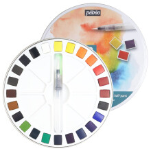 Pebeo Fine Metal Rund P?b?o Painting Box Akvarel Palette Kit 24 halve spande & 1 lommepensel