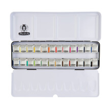 Schmincke - AKADEMIEAQUARELL Watercolor Box full assortment 24 x 1/2 pans 75 424 097 metal box highly lightfast colors fine artists' watercolors