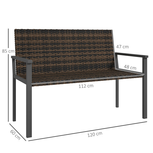 Outsunny (Brown) Outsunny Rattan Garden Bench Loveseat with Quick-Drying Padding 1