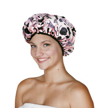 Reusable Nylon Shower cap & Bath cap, Reversible Oversized Waterproof Shower caps Large Designed for all Hair Lengths w Terry Lining & Elastic Band St
