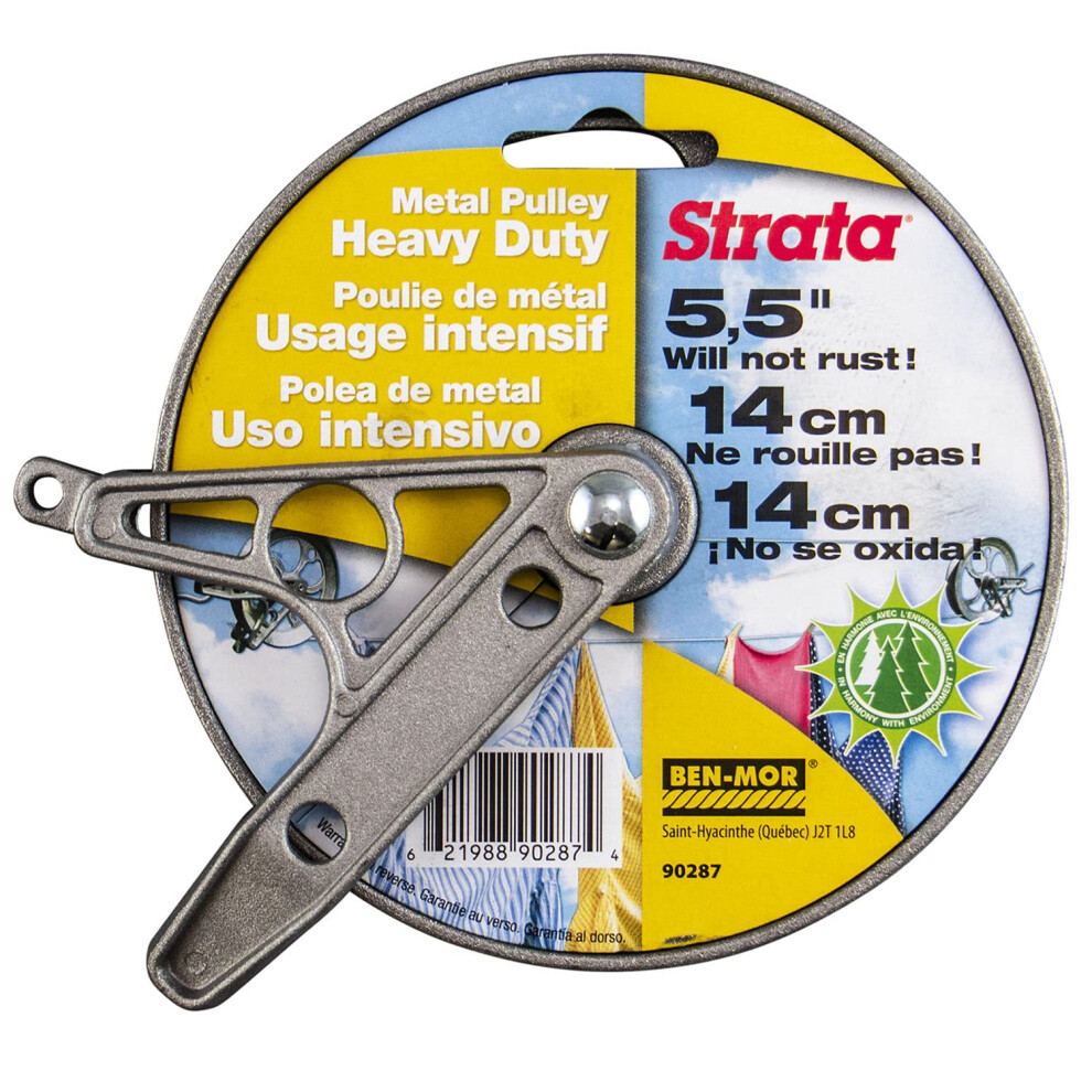 Ben-Mor Strata Outdoor Clothesline Pulley - 5.5'' Heavy Duty Metal Rustproof Silver Pulley for Clothes Line Outdoors Outdoor Laundry Line Pulley for C