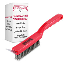 Chef Master 90044 Grillborstel | Handheld Kleine Grillreinigingsborstel | 2 in 1 | Draadborstels | Schraper | Comfortabele Handgreep