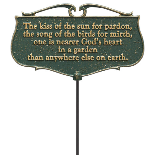 Plaque de Jardin "Le Baiser du Soleil..." Vert/Or, Aluminium 2