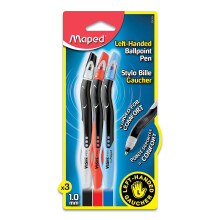 Maped - Stylo bille ΰ sιchage rapide pour gauchers Visio - Innovant (Lot de 3 rouges, noirs et bleus)