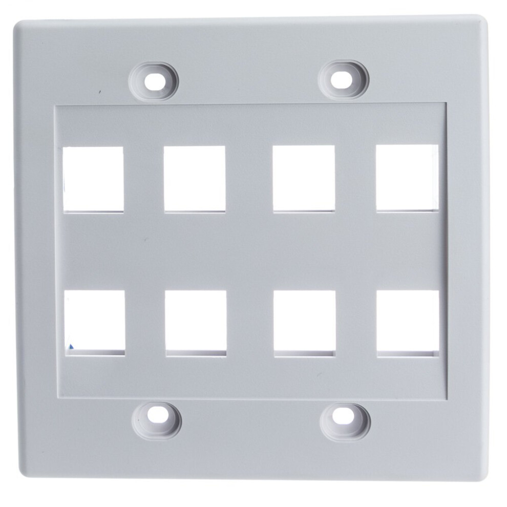 Keystone Wall Plate 8 Port White (Cat5e Cat6 Coax (Video) Aux (Cat6 For Data Ip Phone Pots Or Other) Dual Gang Cablewholesale 846568036446