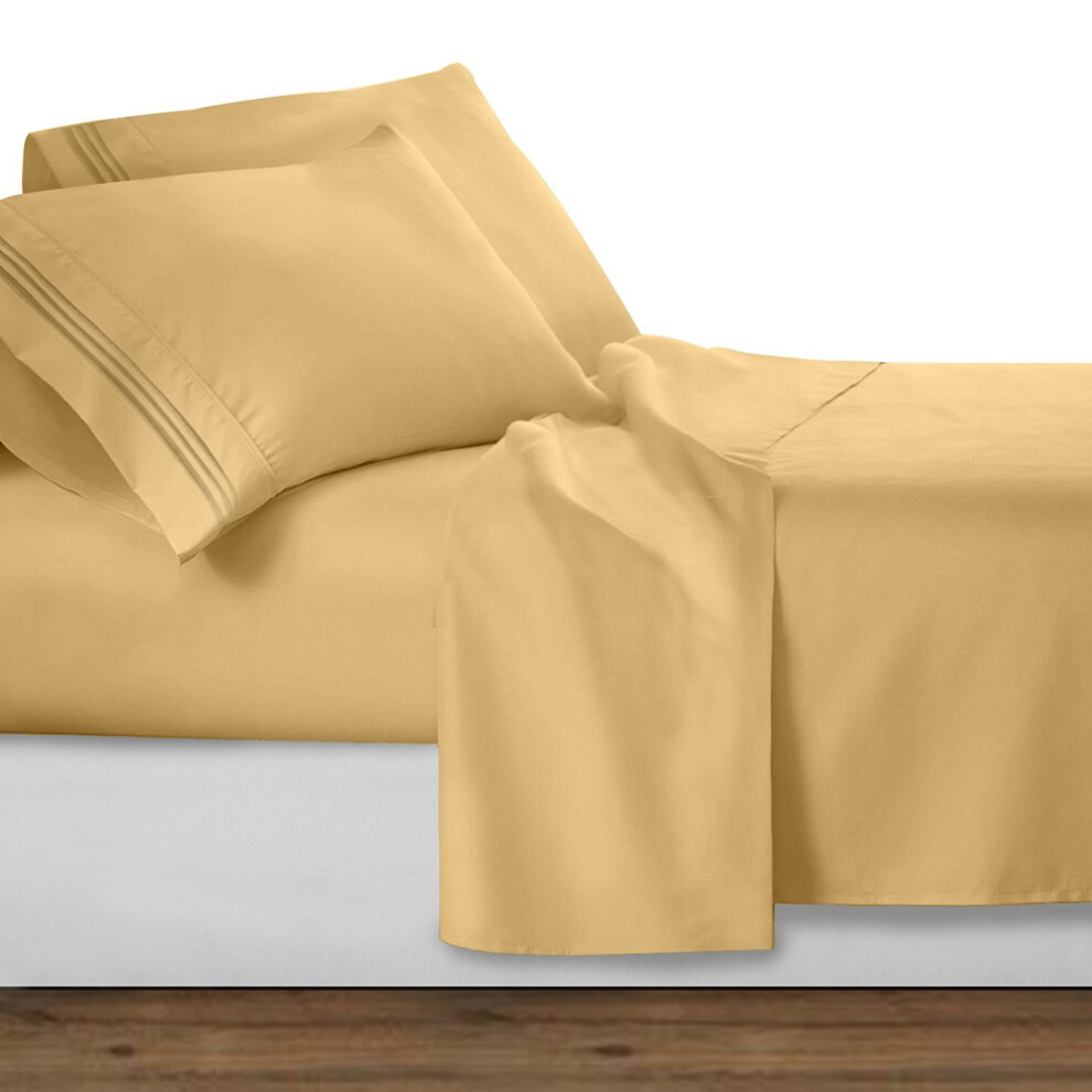 Clara Clark Premier 1800 Series 4pc Bed Sheet Set  Queen  Camel Gold-image-OPC-PFS8HQF-NEW