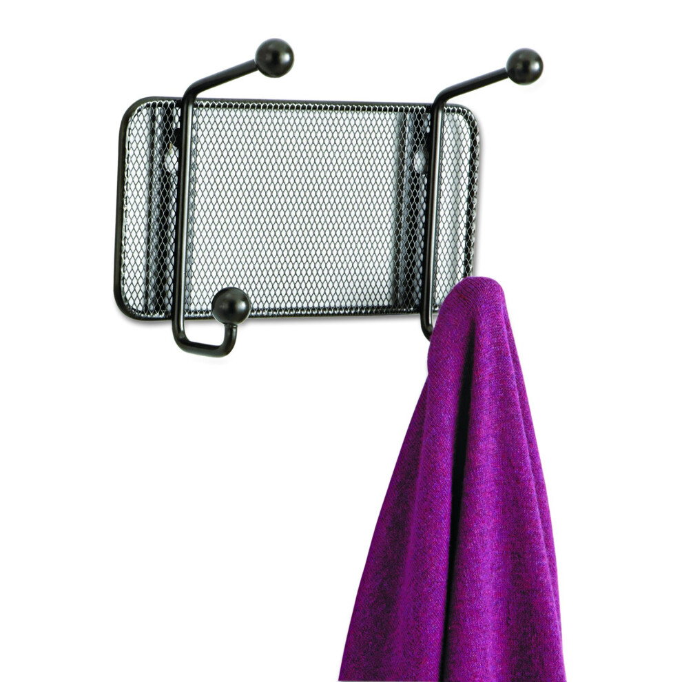 Support mural Safco Products Onyx    2 crochets, noir, 7,6 cm de profondeur x 21,6 cm de largeur x 14 cm de hauteur