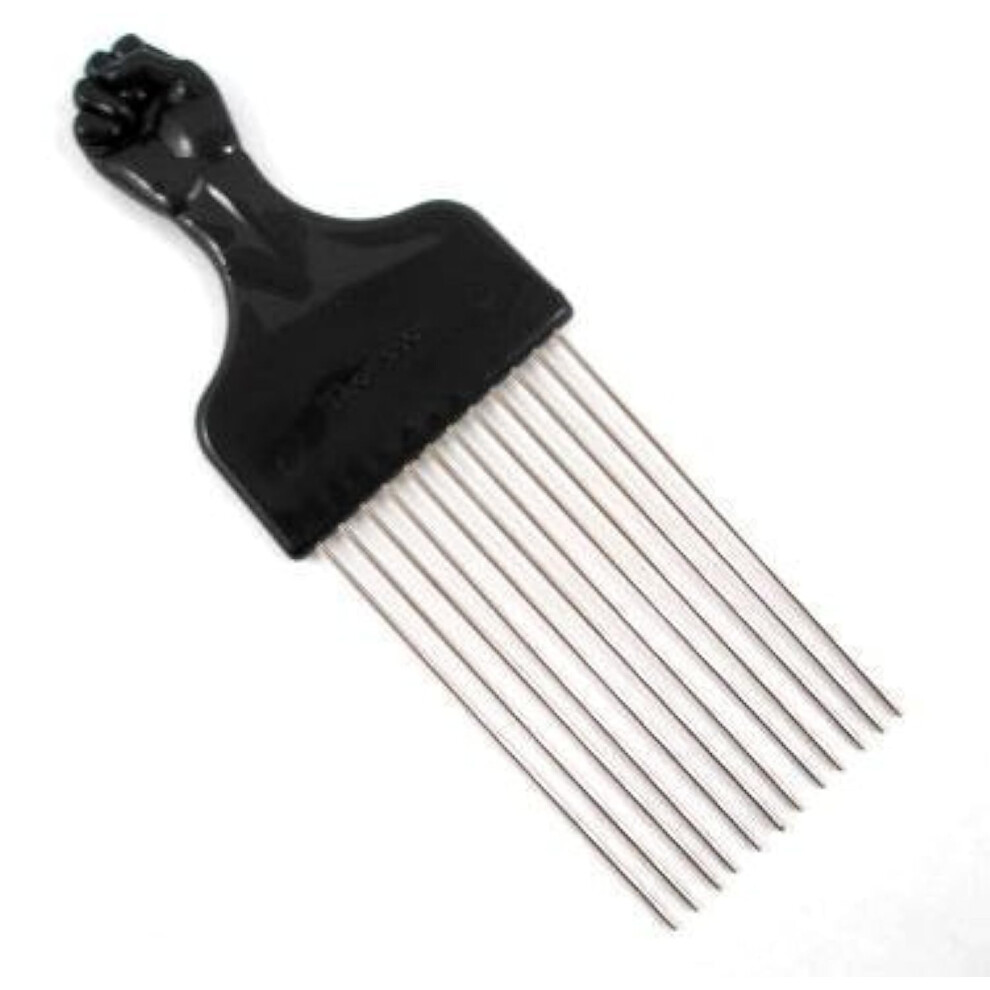 Titan Unisex Black Afro Pick W/ Fist - Metal African American Hair Comb Straight