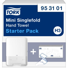 Tork Mini Singlefold Hand Towel Wall Mounted Dispenser Starter Pack White H3 Economical Wall Mounted Dispenser and x1 Refill 953101