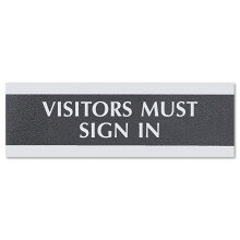 Headline-Schild, Century-Serie, 7,6 x 22,9 cm, Besucher m ssen sich anmelden , Schwarz/Silber