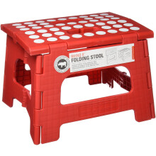 Kikkerland Rhino II Tritthocker, faltbar, stabil, rutschfest, kompakt, leicht, Kunststoff, Rot, h   lt bis zu 136 kg, f   r K   che, Bad