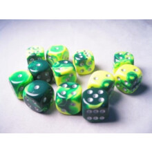 Chessex Dice d6 Set: Tvillinggrn & Gul med Silver - 16 mm sexsidig trning (12) trningsblock