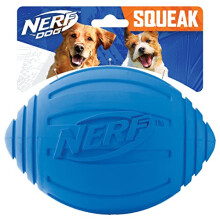 Nerf Dog Ridged Football Dog Toy with Interactive Squeaker  Lightweight  Durable and Water Resistant  7 Inch Diameter for Medium/Large Breeds  Single
