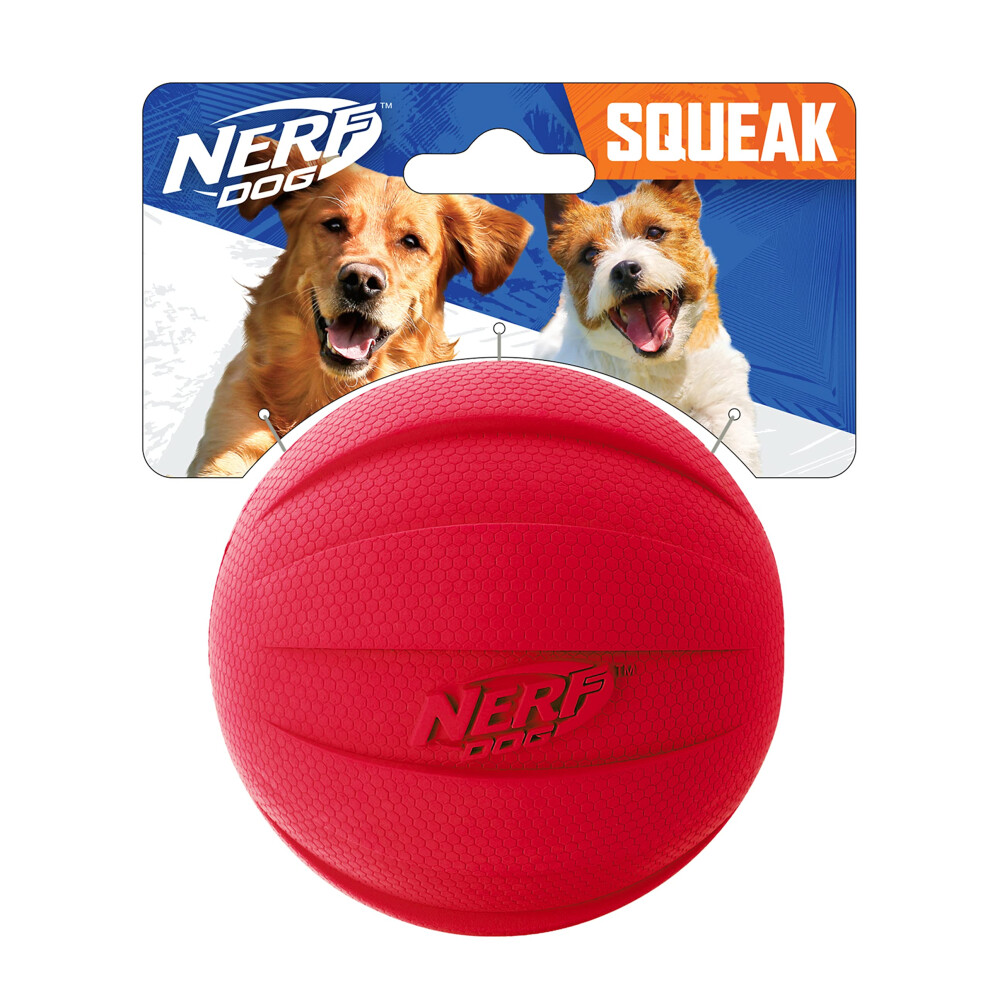 Nerf Dog Rubber Ball Dog Toy with Interactive Squeaker  Lightweight  Durable and Water Resistant  4 Inch Diameter for Medium/Large Breeds  Single Unit