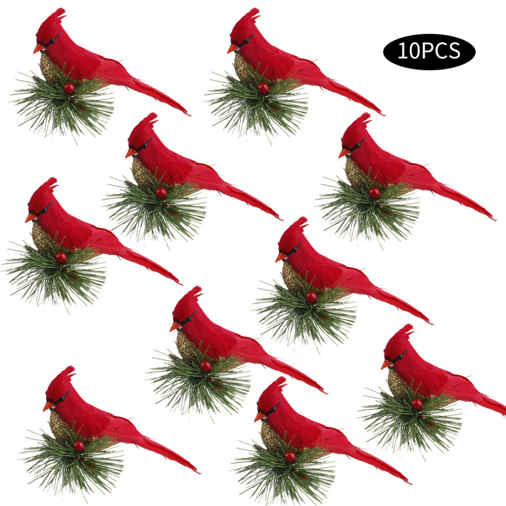 10pcs Cardinal rouge clip-on de Noël décor d'arbre à oiseaux
