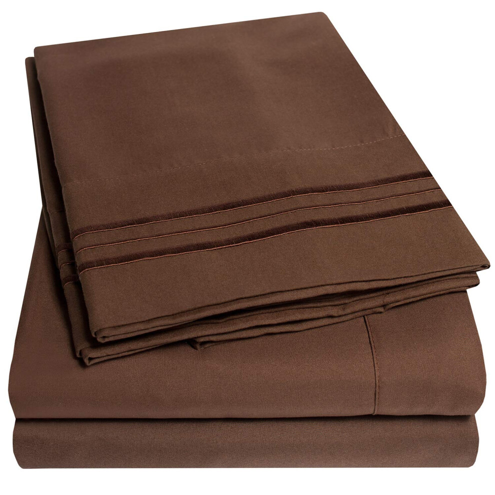 Parure de lit 3 pi   ces marron pour matelas simple, collection Supreme 1500. Draps et taies d'oreiller. Sangles d'angle    lastiques extra douces. D