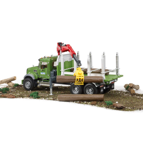 Bruder Mack Granite Timber Truck with Loading Crane and 3 Trunks 1