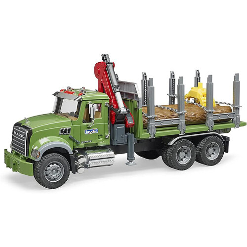 Bruder Mack Granite Timber Truck with Loading Crane and 3 Trunks 2
