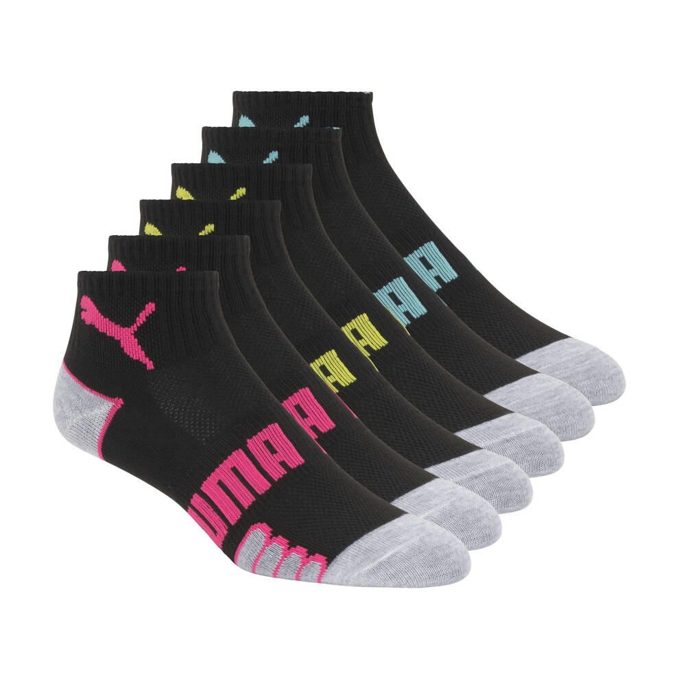 PUMA womens 6 Pack Quarter Crew athletic socks  Black  9 11 US