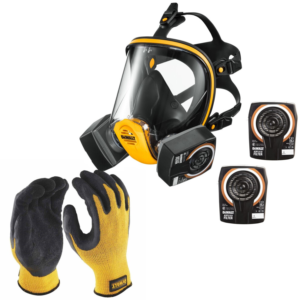 Dewalt A2P3 Full Face Large Dust Mask Respirator + Extra Filters + Gloves
