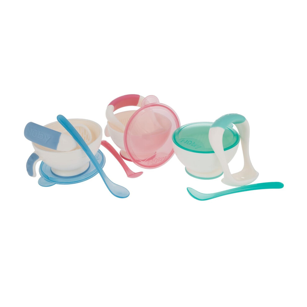 Nuby Garden Fresh Mash N' Feed Bowl with Spoon and Food Masher  Colors May Vary