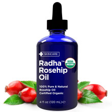 Radha Beauty 4 oz Aceite de Semilla de Rosa Mosqueta Orgánico 100% Puro - Excelente Aceite Transportador para Hidratación