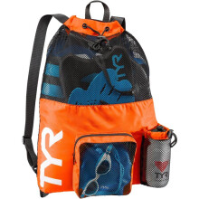 TYR Big Mesh Mummy Backpack For Wet Swimming Gym and Workout Gear Orange