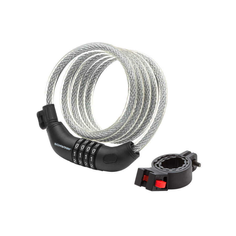 Schwinn Combination Bike Lock in Braided Steel Cable  6 feet x 12 mm Anti Theft Bicycle Lock  Black  Security Level 3