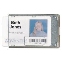 Advantus Rigid RFID-blokkeerbare smartcardhouder met twee badges Horizontaal/verticaal Helder 3,68"" x 2,38"""" houder 3,38"" x 2,13"""" Insteek 20/PK