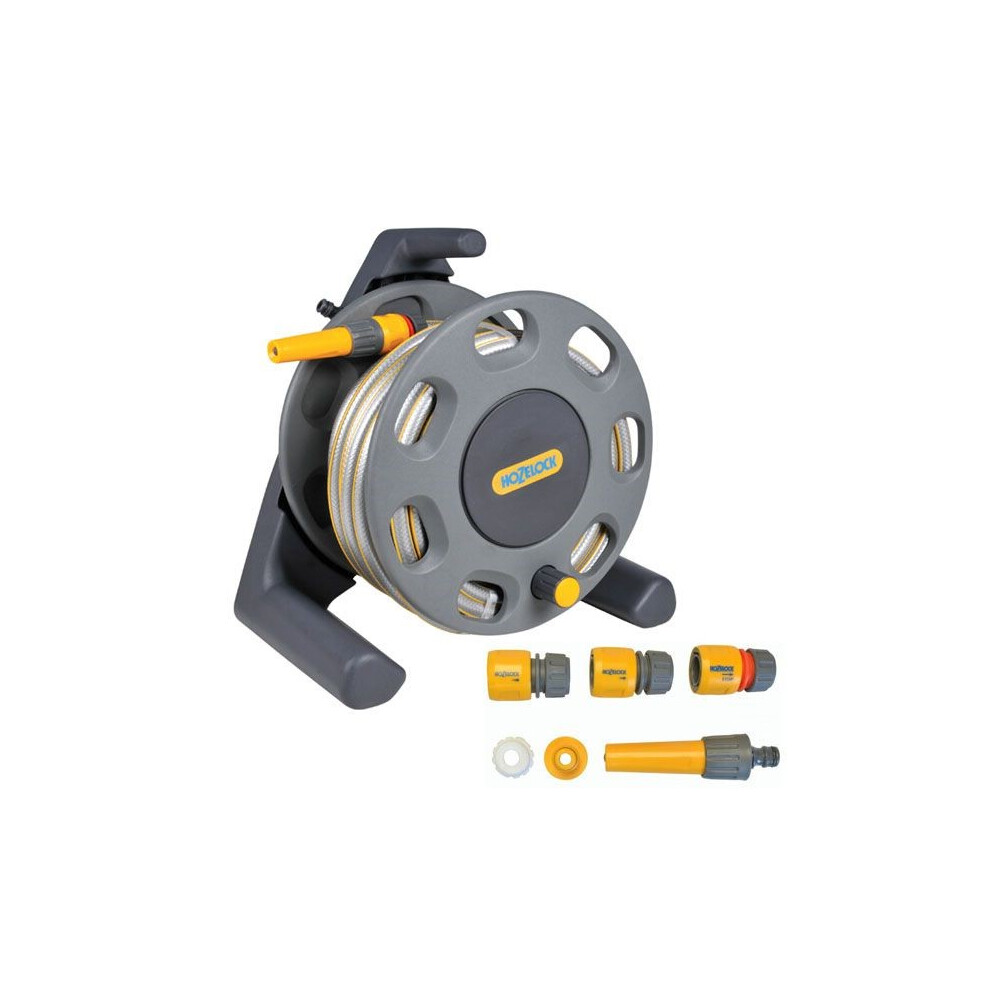 Hozelock Compact Reel & 25m Multi Purpose Garden Hose & Nozzle Connectors 2412