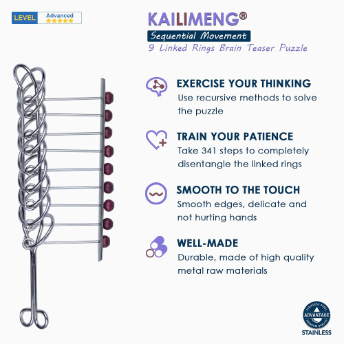 KAILIMENG 9 Συνδεδεμένοι Δακτύλιοι - Δύσκολο Παζλ - Διασκεδαστικό Παιχνίδι Νου 2