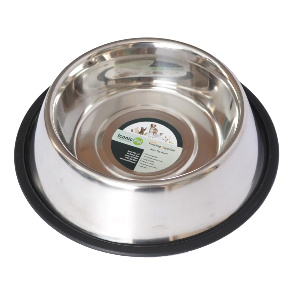 Gamelle pour animaux de compagnie ICONIC PET 16 oz/2 tasses en acier inoxydable antid   rapant avec anneau en caoutchouc - Gamelle pour chien/chat