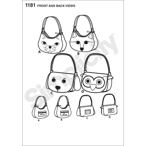 Simplicity US1181OS Cute Animal Purse Sewing Patterns  One Size Only 2