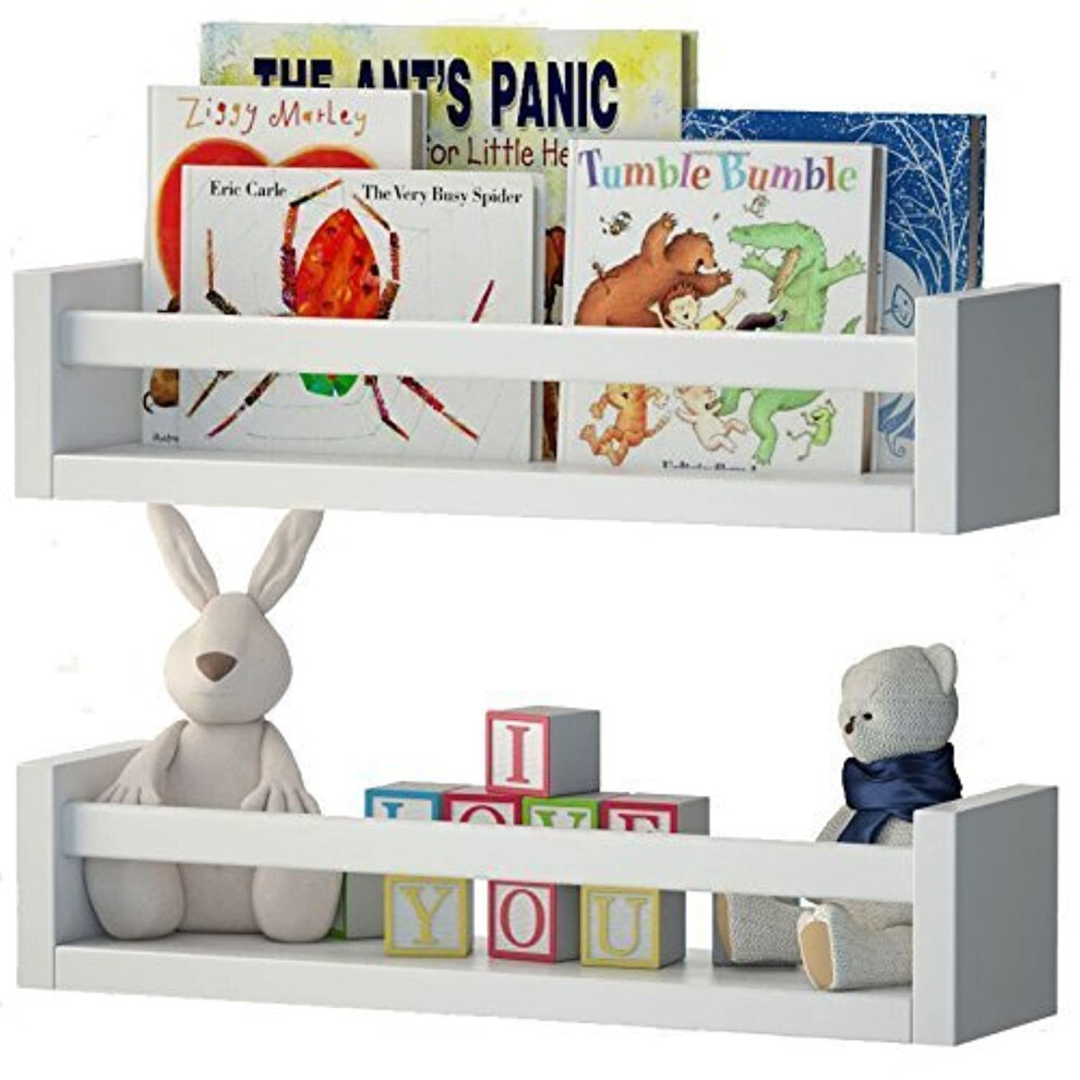Wallniture Set of 2 Nursery Room Wood Floating Wall Shelves White-image-OPC-PFNJBSZ-NEW